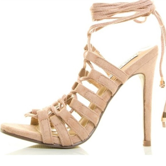 Cape Robbin Shoes - NUDE STRAPPY TIE UP STILETTO HEELS